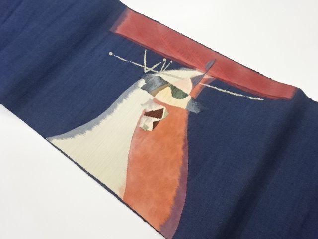 手織り紬抽象模様織出し名古屋帯